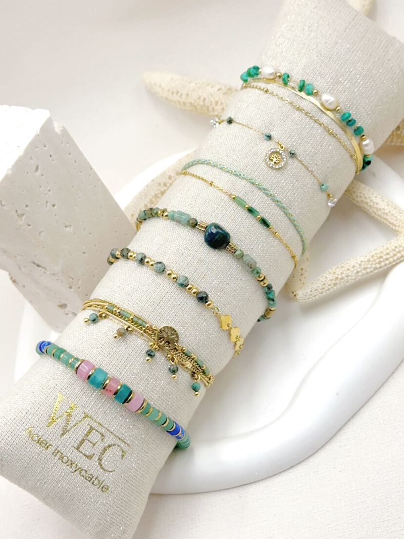 Grossiste WEC Bijoux - LOT DE 7 BRACELETS EN ACIER AVEC PIERRE +BOUDIN
