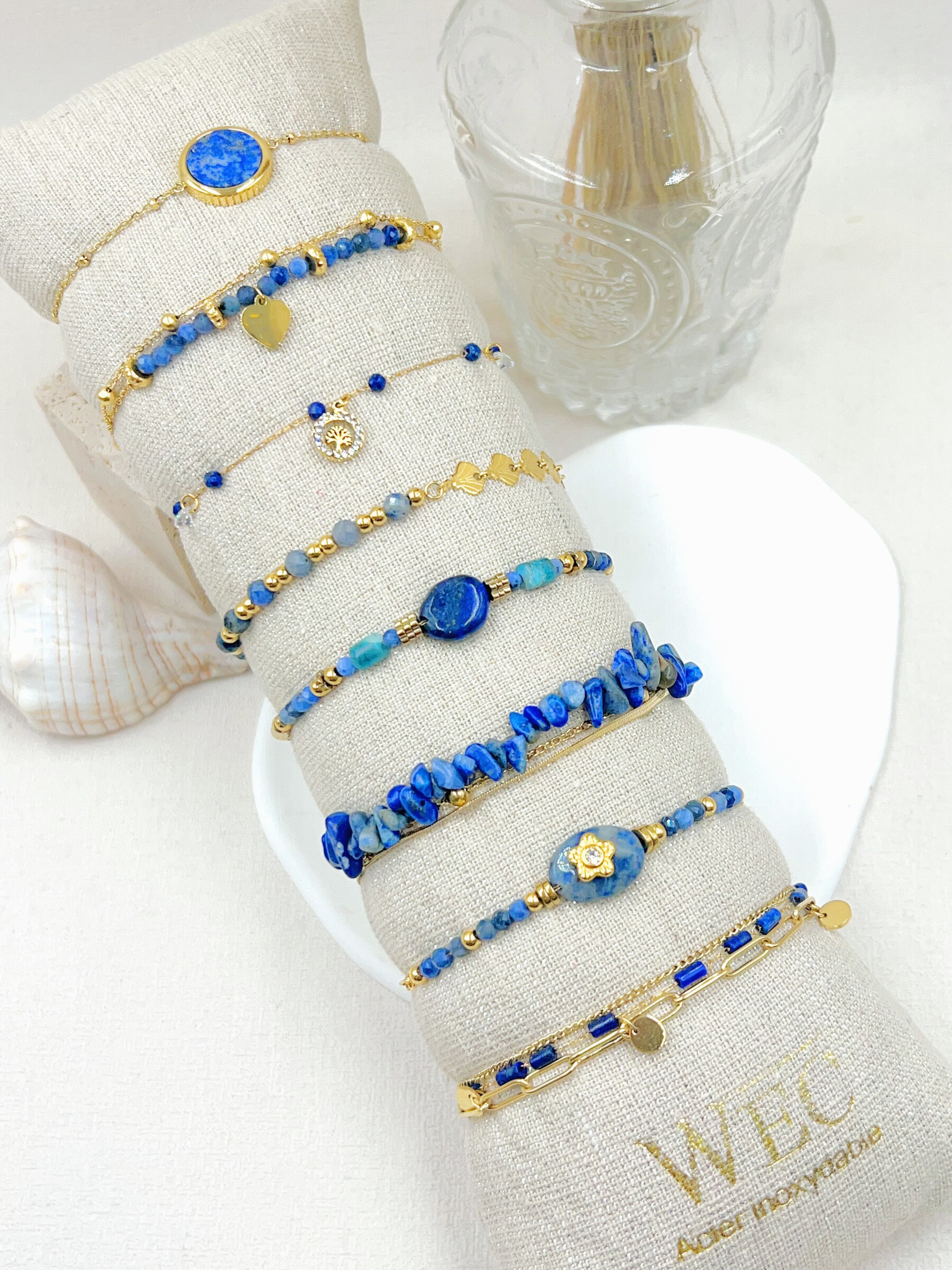 Mayorista WEC Bijoux - SET DE 8 PULSERAS DE ACERO CON PIEDRA + PUDÍN