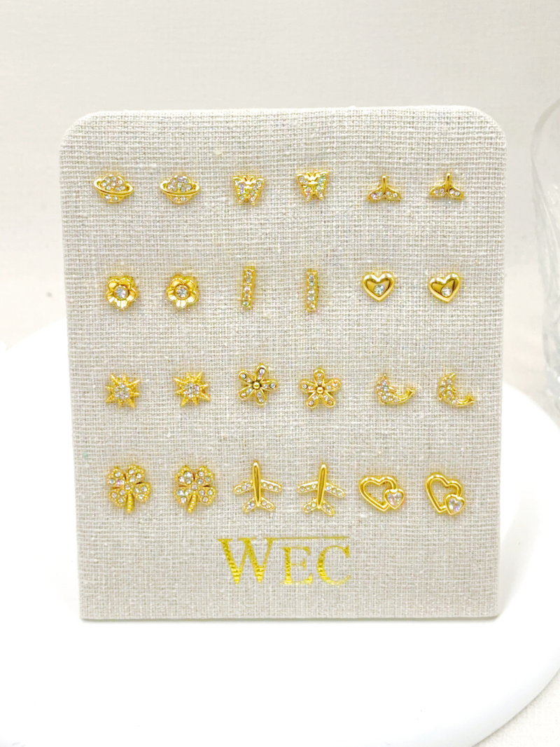 Grossiste WEC Bijoux - LOT DE 12 BOUCLES D'OREILLES EN ACIER INOXYDABLE+PRESENTOIR