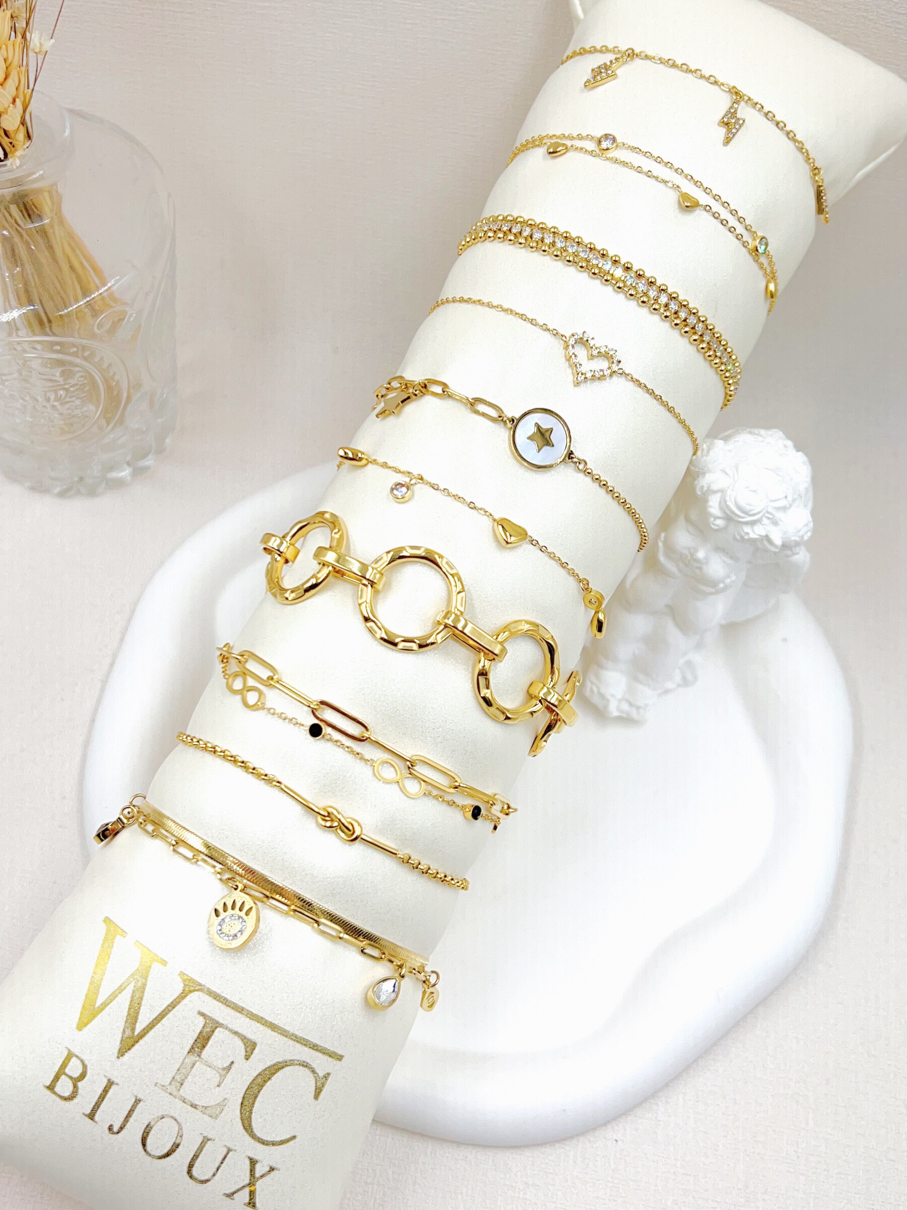 Wholesaler WEC Bijoux - SET OF 10 STAINLESS STEEL BRACELETS+BUDDIN