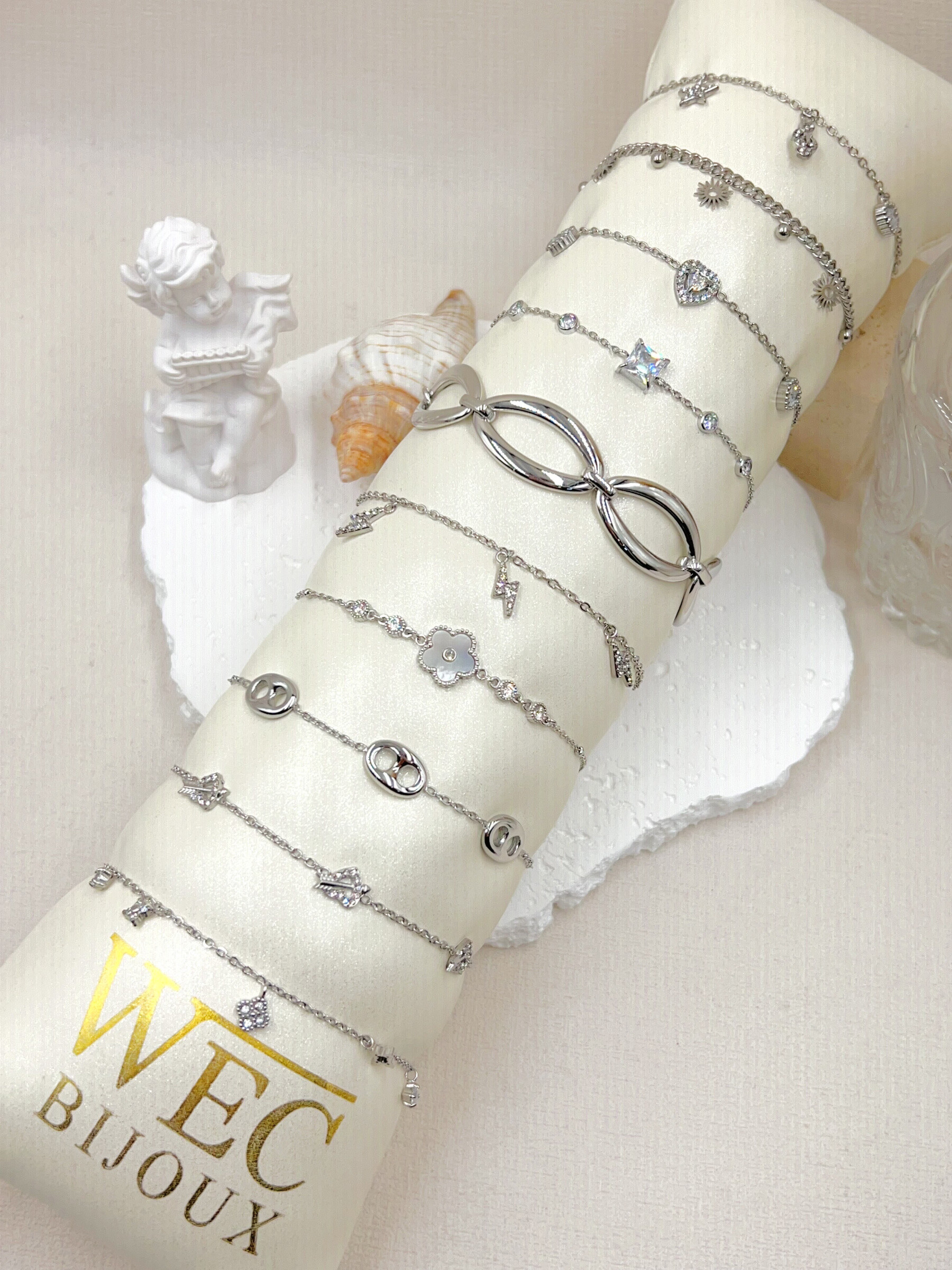 Grossiste WEC Bijoux - LOT DE 10 BRACELETS EN ACIER INOXYDABLE+BOUDIN