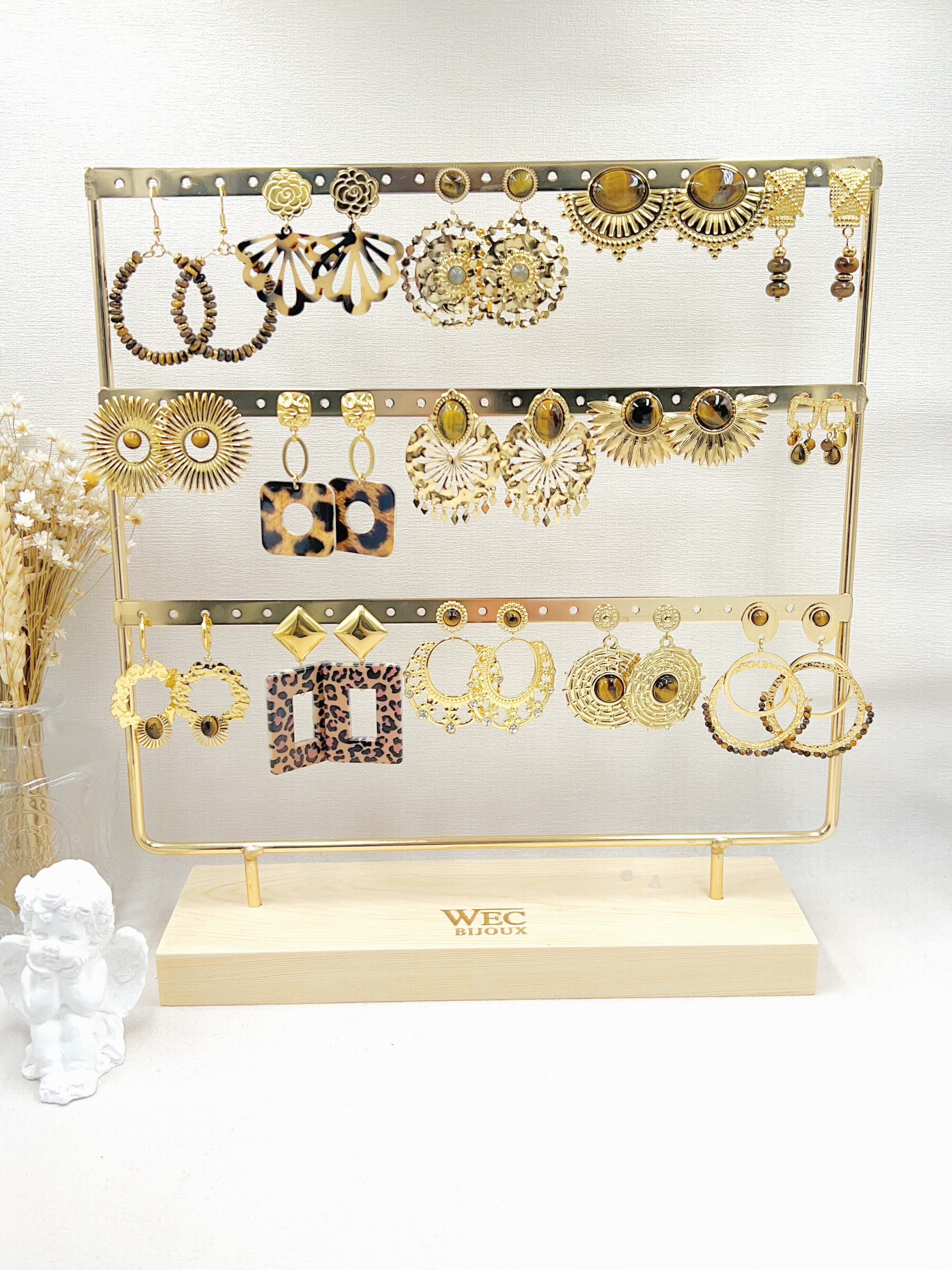 Grossiste WEC Bijoux - LOT DE 15 BOUCLES D'OREILLES EN ACIER INOXYDABLE+PRESENTOIR
