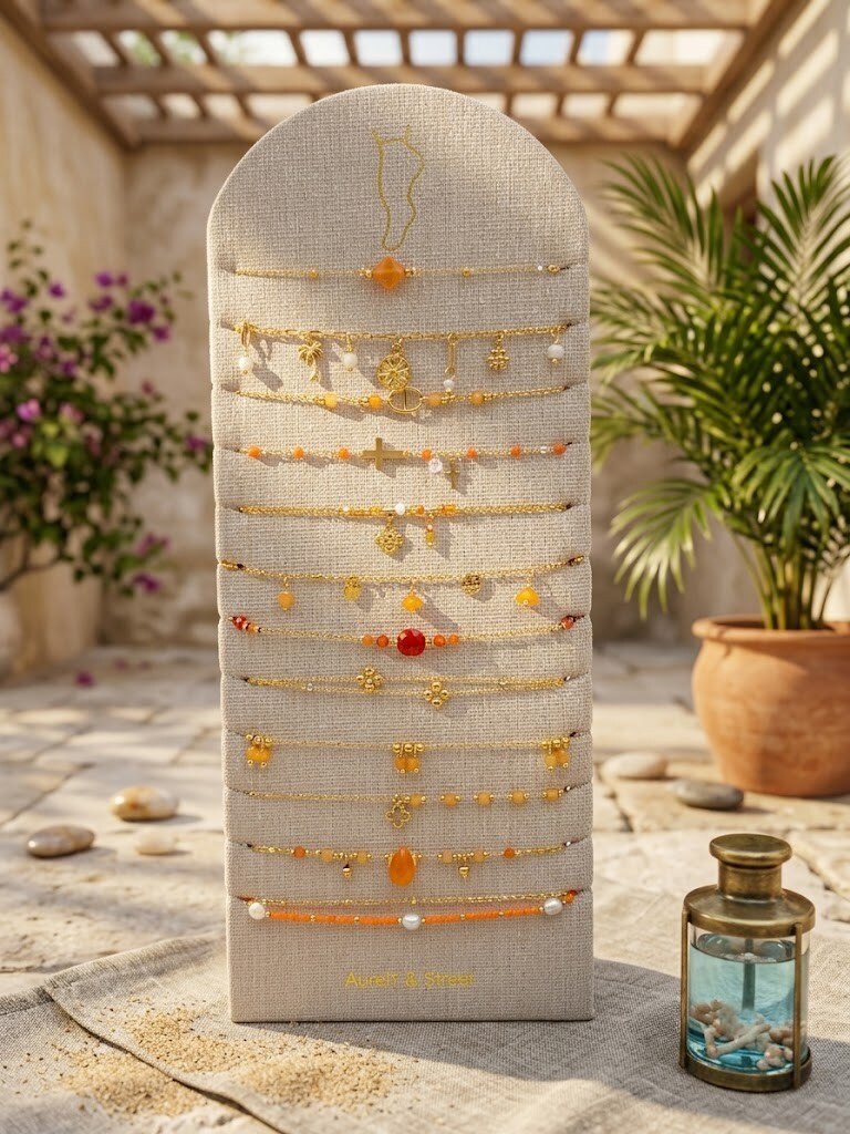 Großhändler WEC Bijoux - Set aus 12 Fußkettchen aus Edelstahl (Sonnen- & Goldtöne)