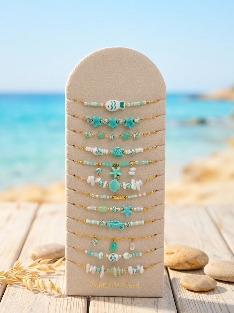 Grossista WEC Bijoux - Set di 12 Braccialetti in Acciaio Inossidabile + Espositore
