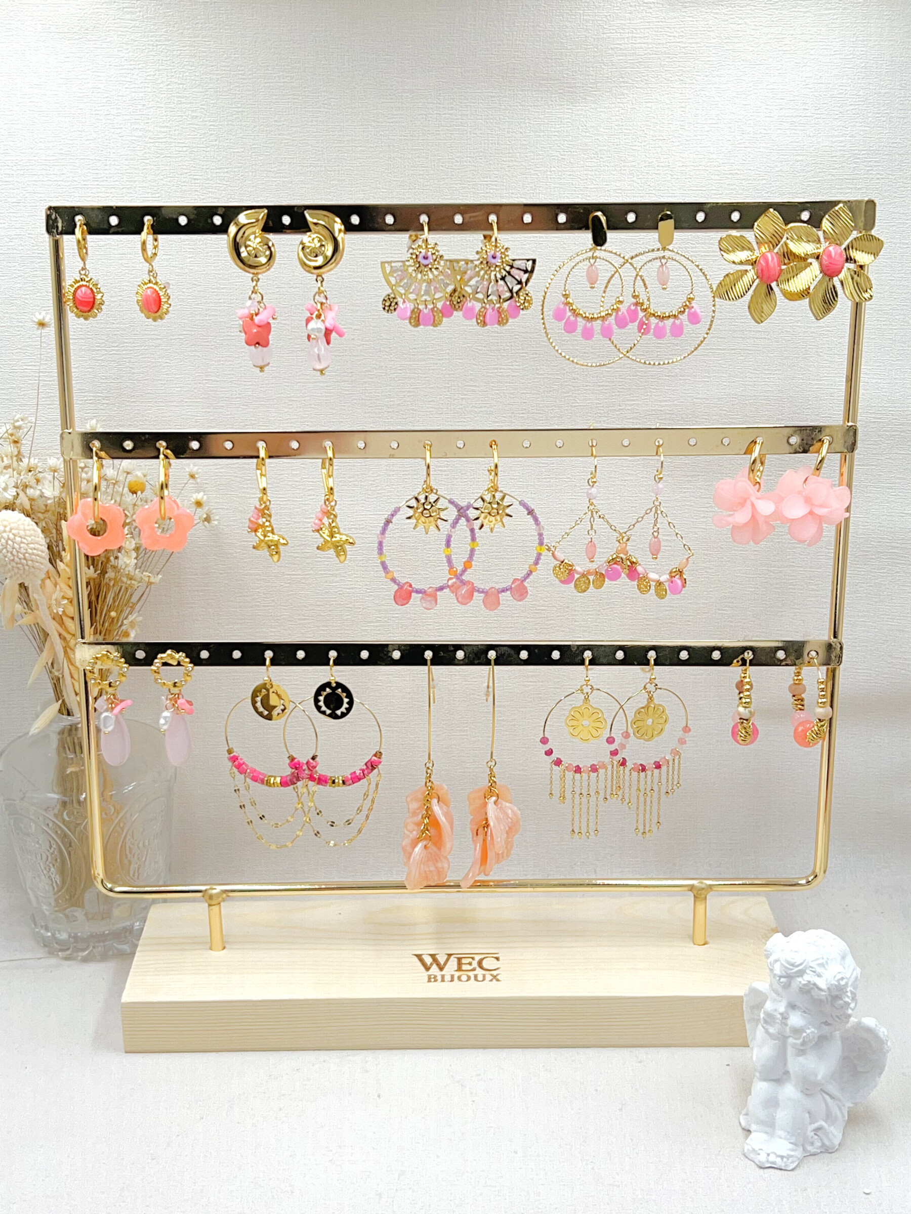 Grossiste WEC Bijoux - LOT DE 15 BOUCLES D'OREILLES EN ACIER INOXYDABLE+PRESENTOIR