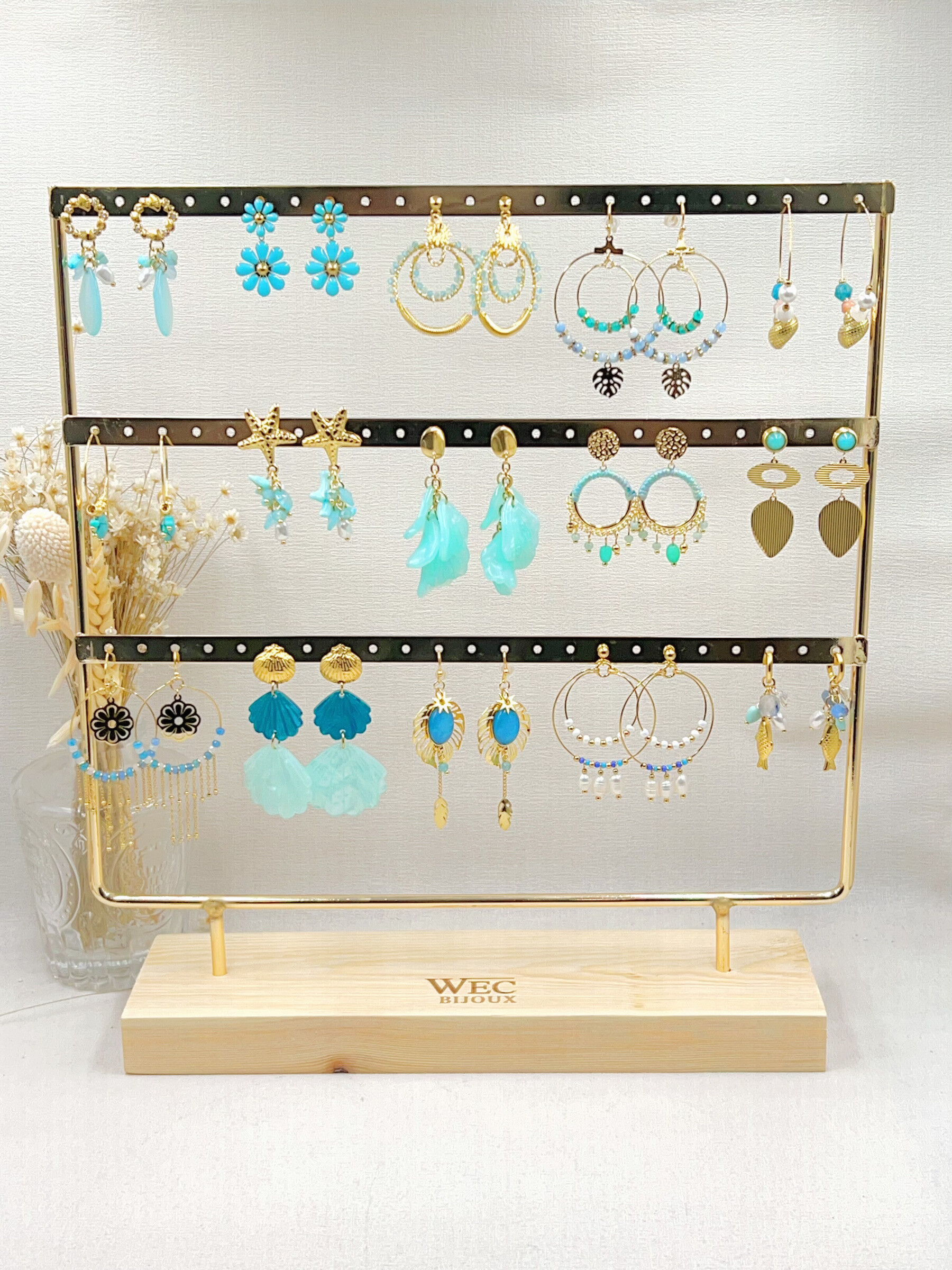 Grossiste WEC Bijoux - LOT DE 15 BOUCLES D'OREILLES EN ACIER INOXYDABLE + PRESENTOIR
