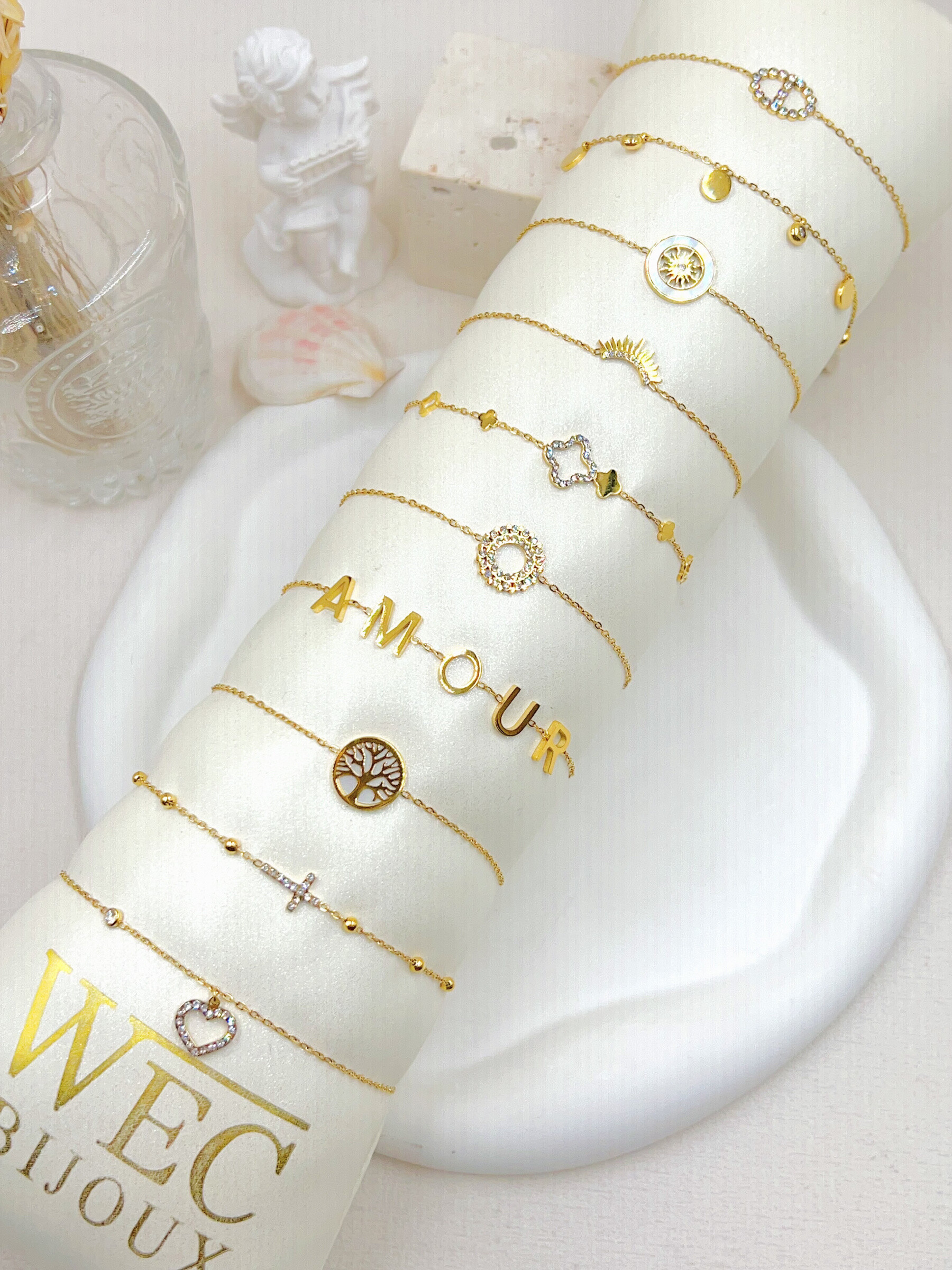 Grossista WEC Bijoux - Set di 10 bracciale in acciaio inossidabile+salsiccia