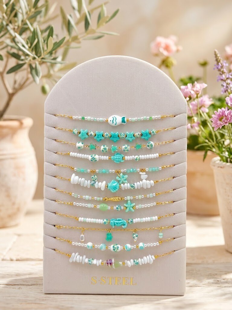 Grossiste WEC Bijoux - Lot de 12 Colliers en Acier Inoxydable + présentoir