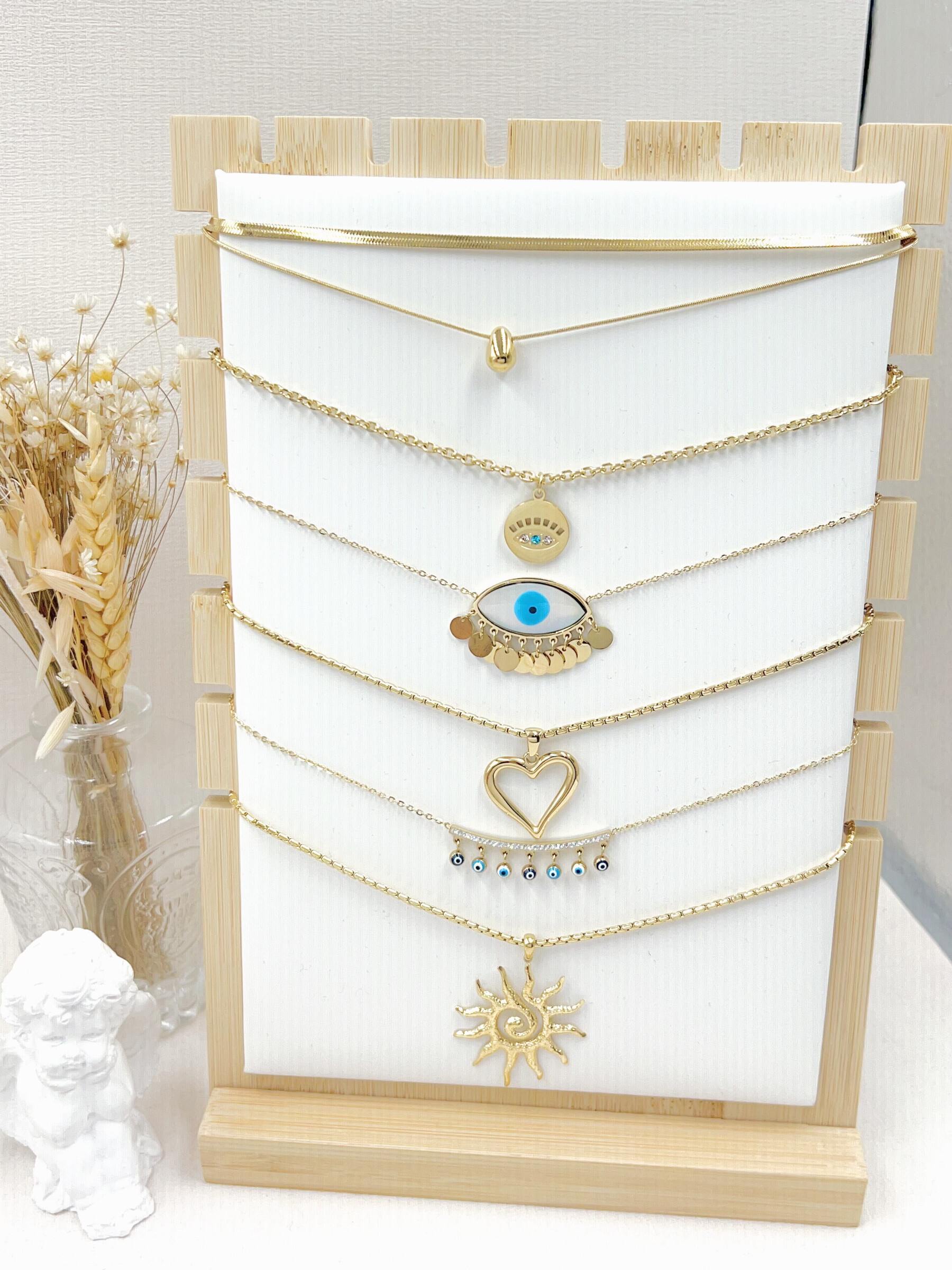 Grossiste WEC Bijoux - LOT DE 6 COLLIER EN ACIER INOXYDABLE + PRESENTOIR