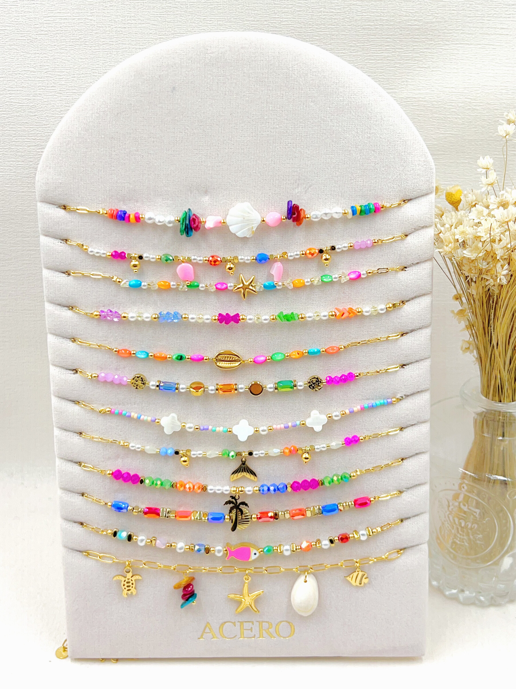 Grossiste WEC Bijoux - LOT  DE 12 COLLIERS EN ACIER INOXYDABLE+ PRESENTOIR