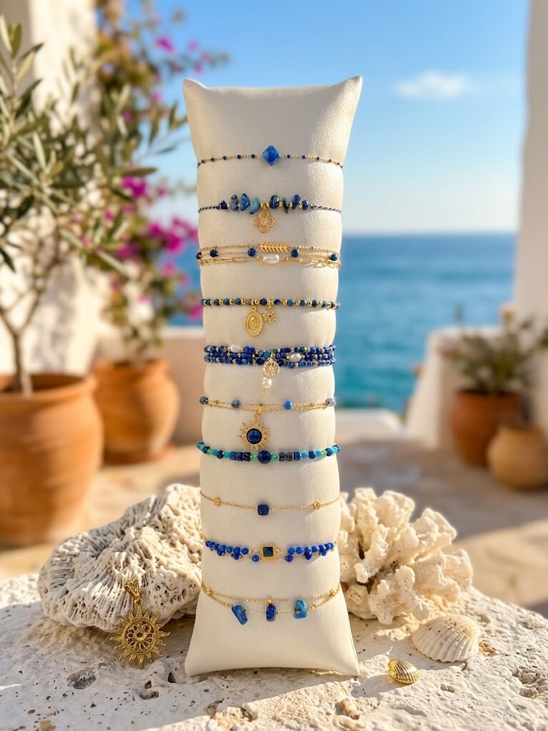Grossiste WEC Bijoux - Lot de 10 Bracelets en Acier Inoxydable & Lapiz-Lazuli