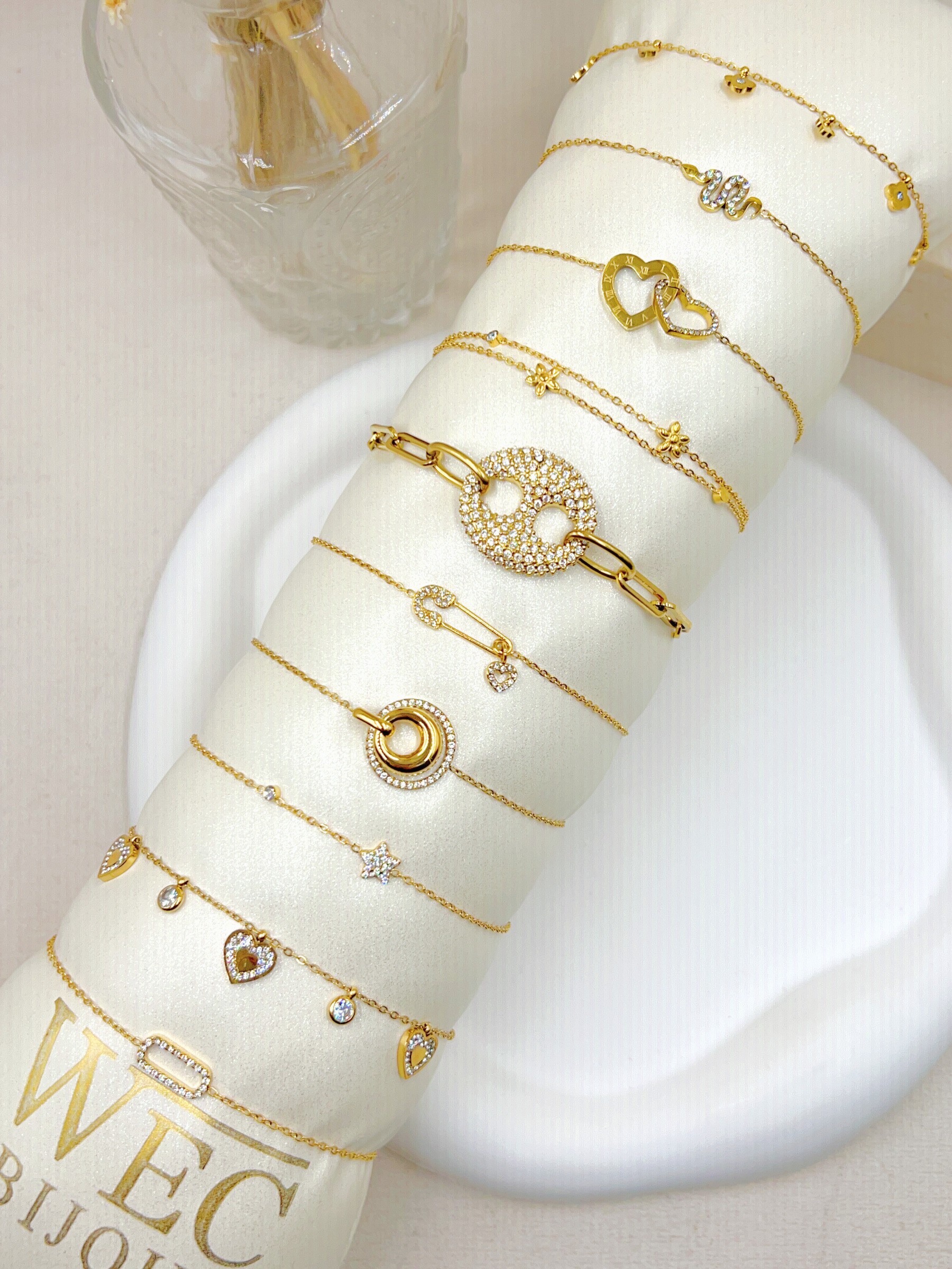 Grossiste WEC Bijoux - lot de 10 bracelets en acier inoxydable +boudin