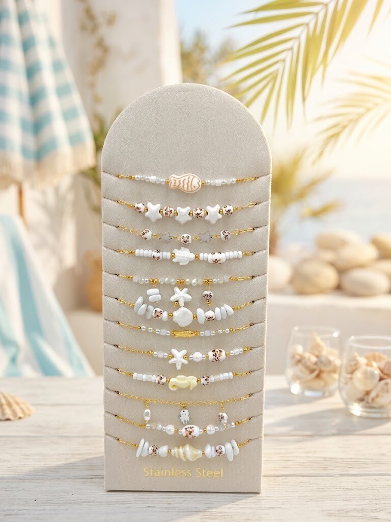Grossiste WEC Bijoux - Lot de 12 Bracelets Évasion Marine en Acier Inoxydable + présentoir