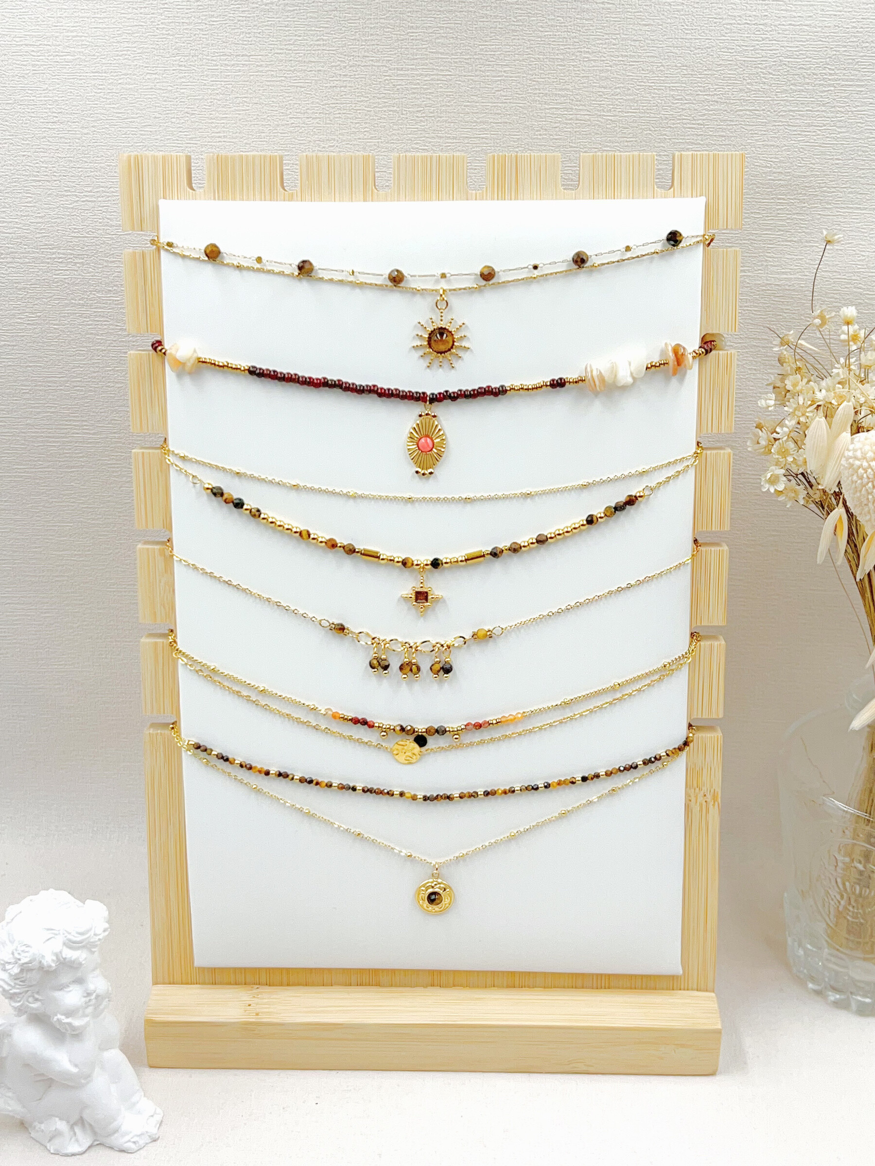 Grossiste WEC Bijoux - LOT DE 6 COLLIERS EN ACIER INOXYDABLE +PRESENTOIR