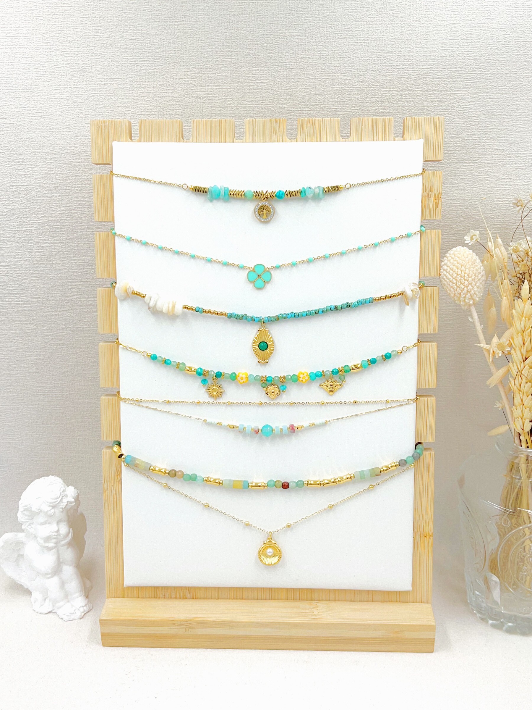 Großhändler WEC Bijoux - SET AUS 6 EDELSTAHL-HALSKETTEN + DISPLAY