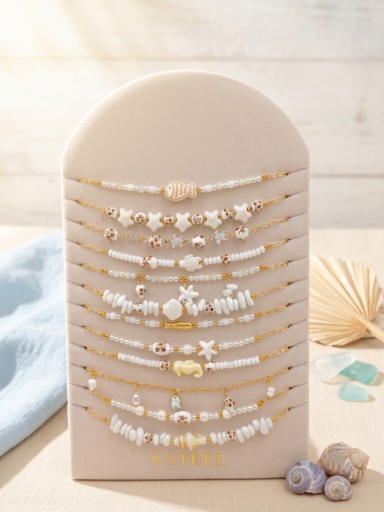 Grossiste WEC Bijoux - Lot de 12 Colliers en Acier Inoxydable + présentoir