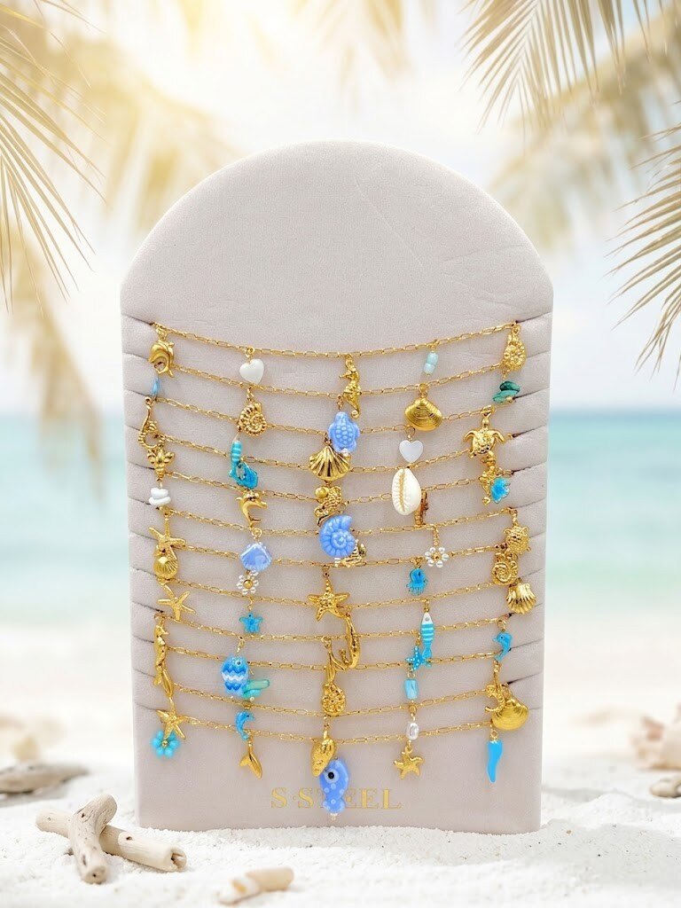Grossiste WEC Bijoux - Lot de 12 Colliers Marins en Acier Inoxydable + présentoir