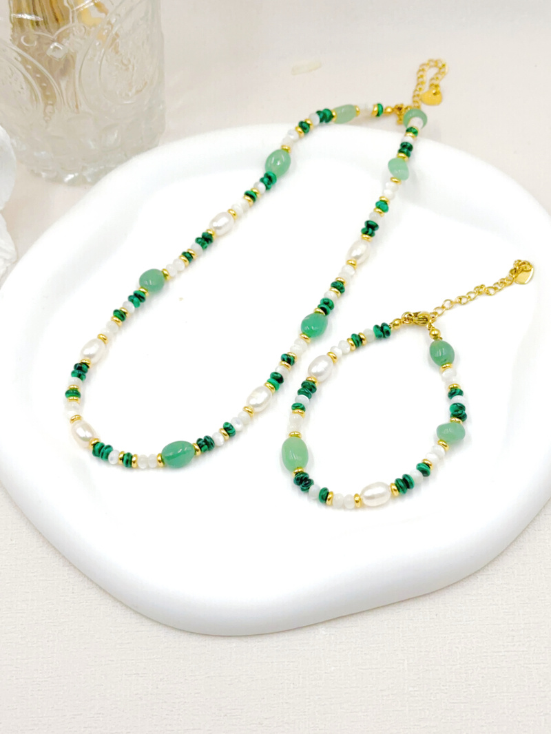 Grossiste WEC Bijoux - ENSEMBLE COLLIER + BRACELET  EN ACIER+PIERRE