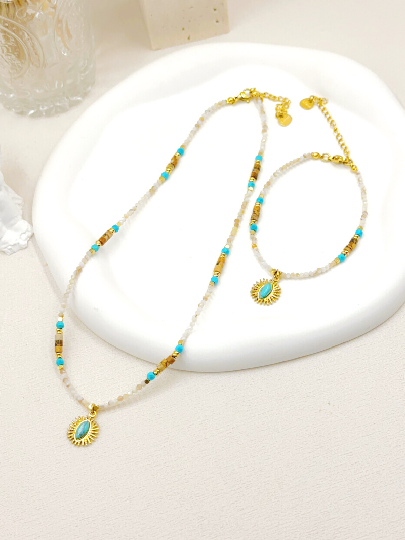 Grossiste WEC Bijoux - ENSEMBLE COLLIER + BRACELET  EN ACIER+PIERRE