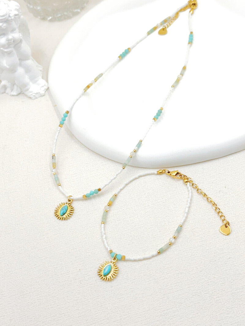 Grossiste WEC Bijoux - ENSEMBLE COLLIER + BRACELET  EN ACIER+PIERRE