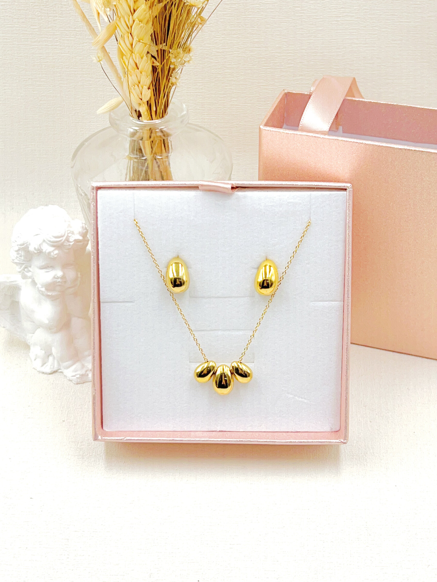Grossiste WEC Bijoux - COFFRET BOUCLE D'OREILLE + COLLIER EN ACIER INOXYDABLE