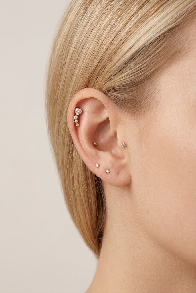 Grossista WEC Bijoux - Piercing all'Orecchio in Titanio — Motivo Fiocco di Strass & Cuore