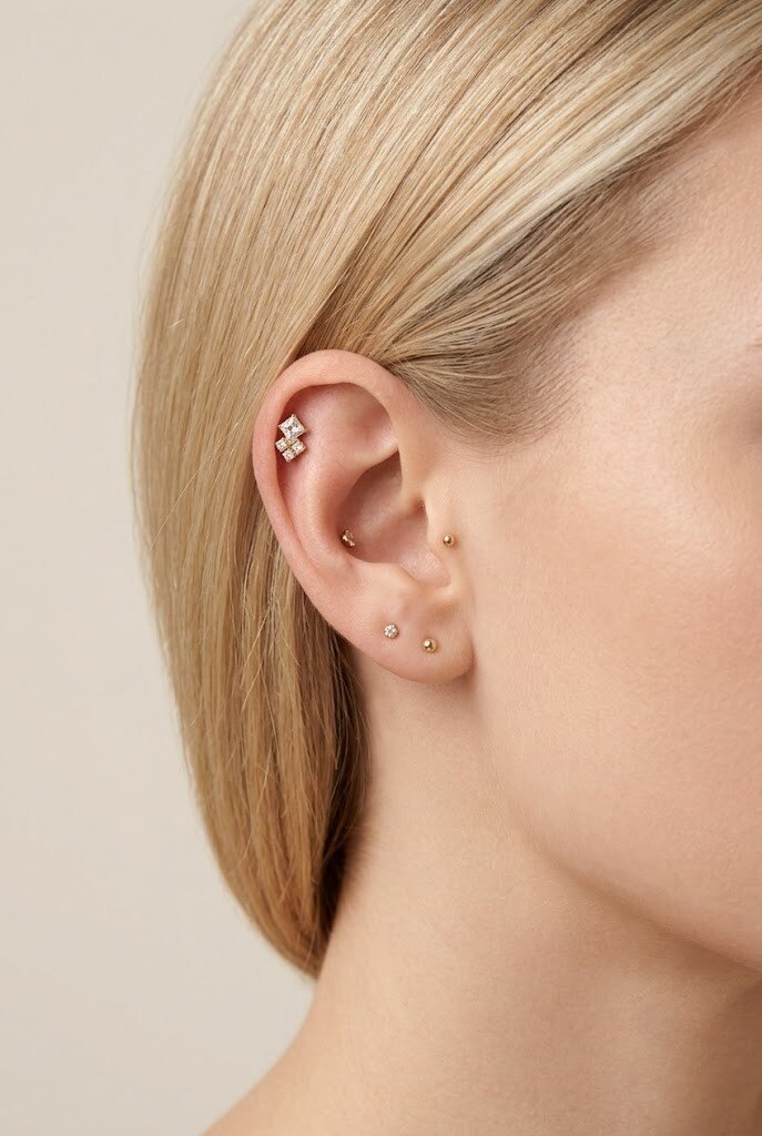 Großhändler WEC Bijoux - Titan Labret Piercing — Geometrisches Zirkonmuster