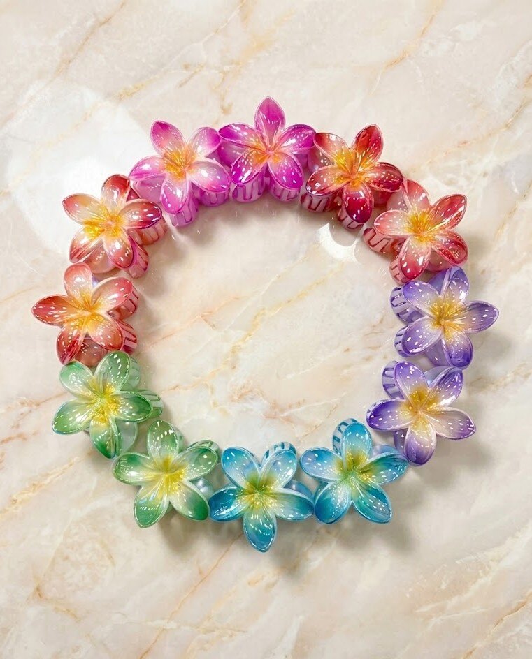Grossiste WEC - Lot de 12 Pinces à Cheveux Fleur de Frangipanier – Accessoire de Coiffure Tropical & Bohème