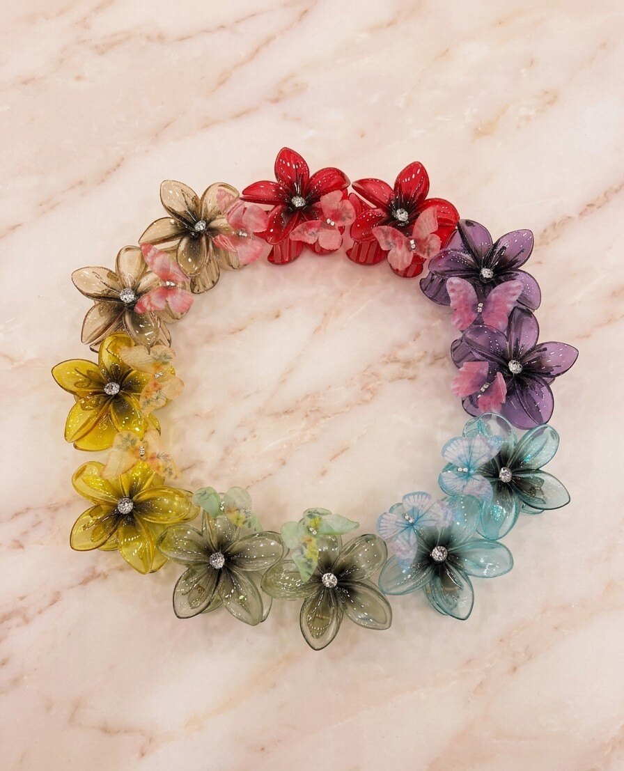 Grossiste WEC - Lot de 12 Pince à Cheveux Éclat Floral & Papillon – Collection Printemps-Été