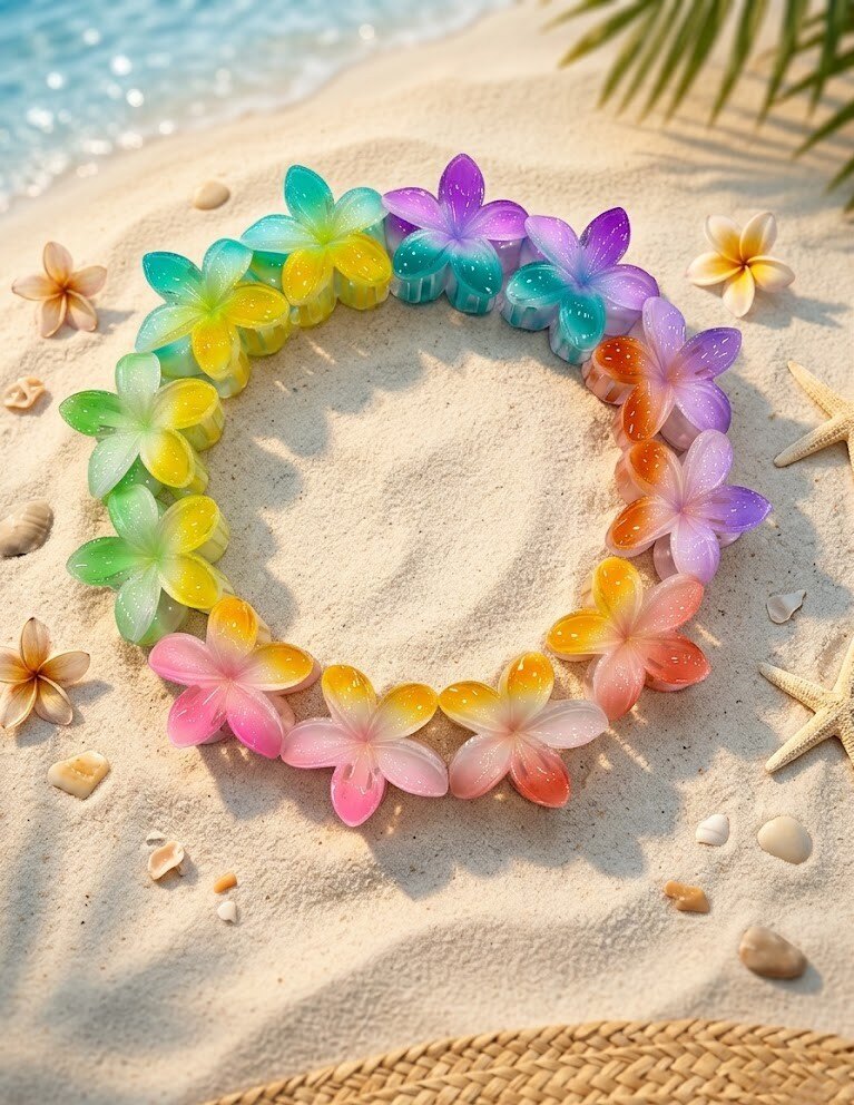 Grossiste WEC - Lot de 12 Pinces à Cheveux Fleur de Frangipanier – Éclat Tropical & Dégradés Pastel