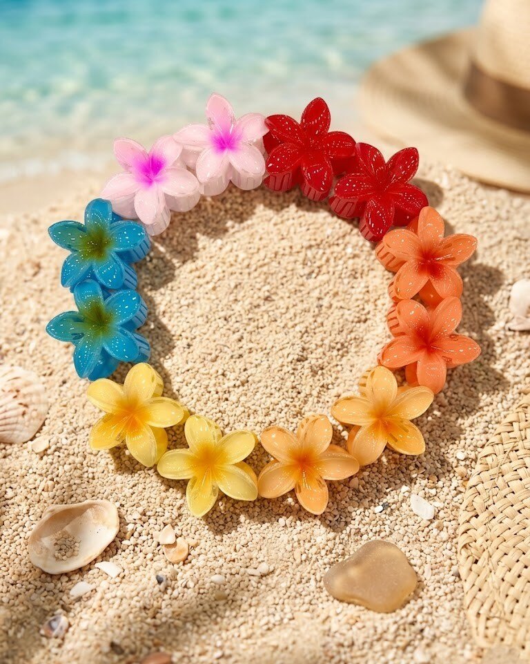 Grossiste WEC - Lot de 12 Pinces à Cheveux Fleurs Frangipanier Tropicales
