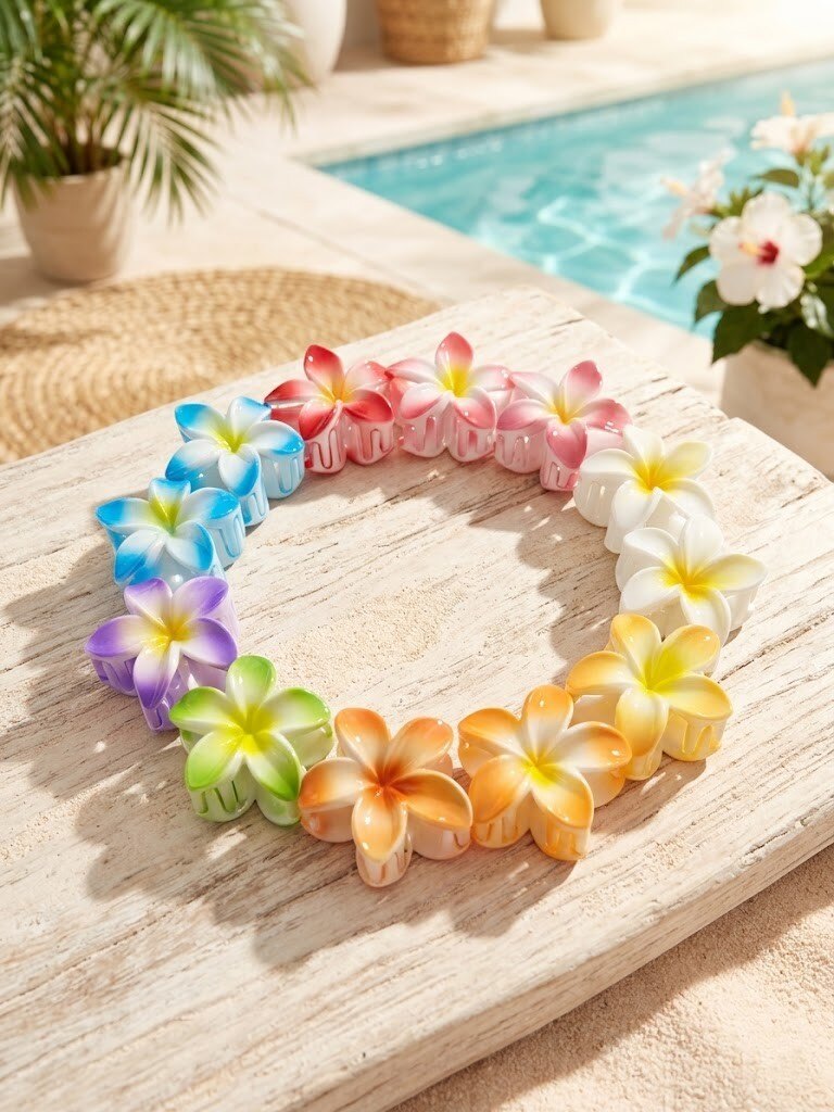 Grossiste WEC - Lot de 12 Pinces à Cheveux Fleurs de Frangipanier