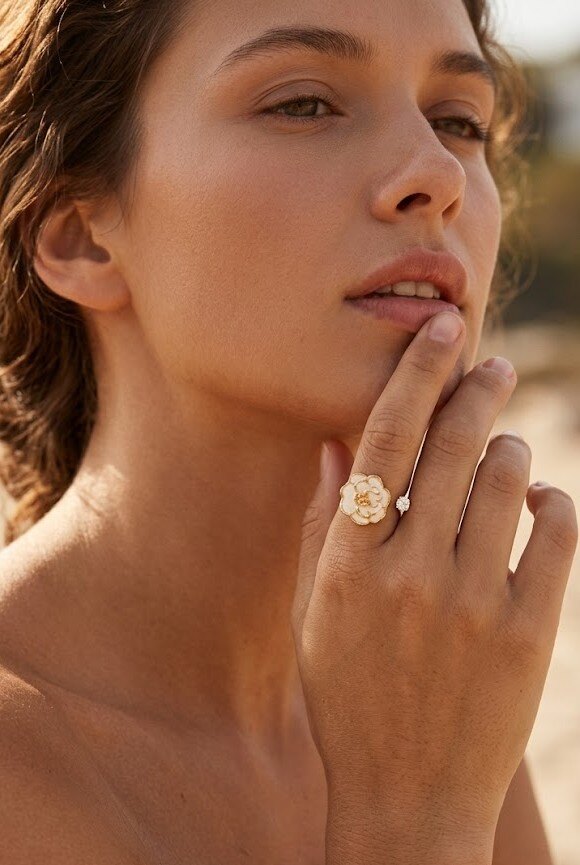 Grossiste WEC - Bague Ajustable « Camélia Éclatant » en Acier Inoxydable
