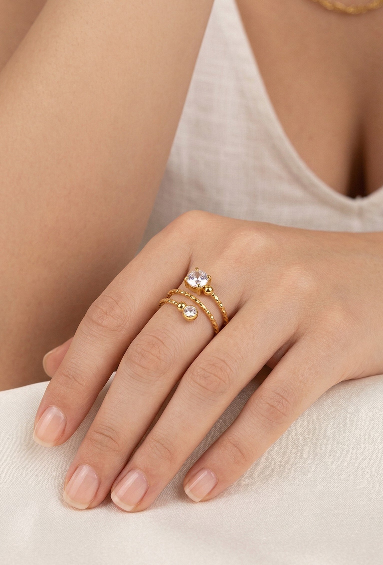 Grossiste WEC Bijoux - Bague Double Éclat en Acier inoxydable Doré