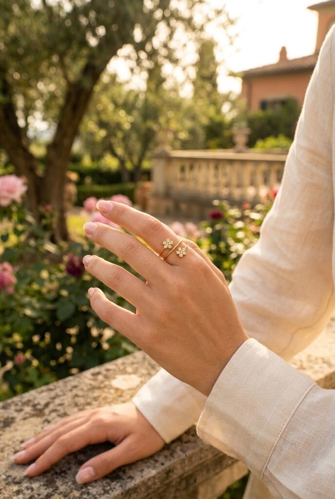 Grossiste WEC - Bague Ajustable Double Fleur en Acier Inoxydable – L'Éclat Bohème-Chic