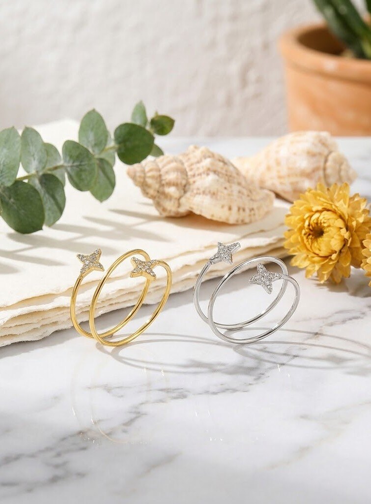 Grossiste WEC - Bague Ajustable Étoiles Scintillantes en Acier Inoxydable