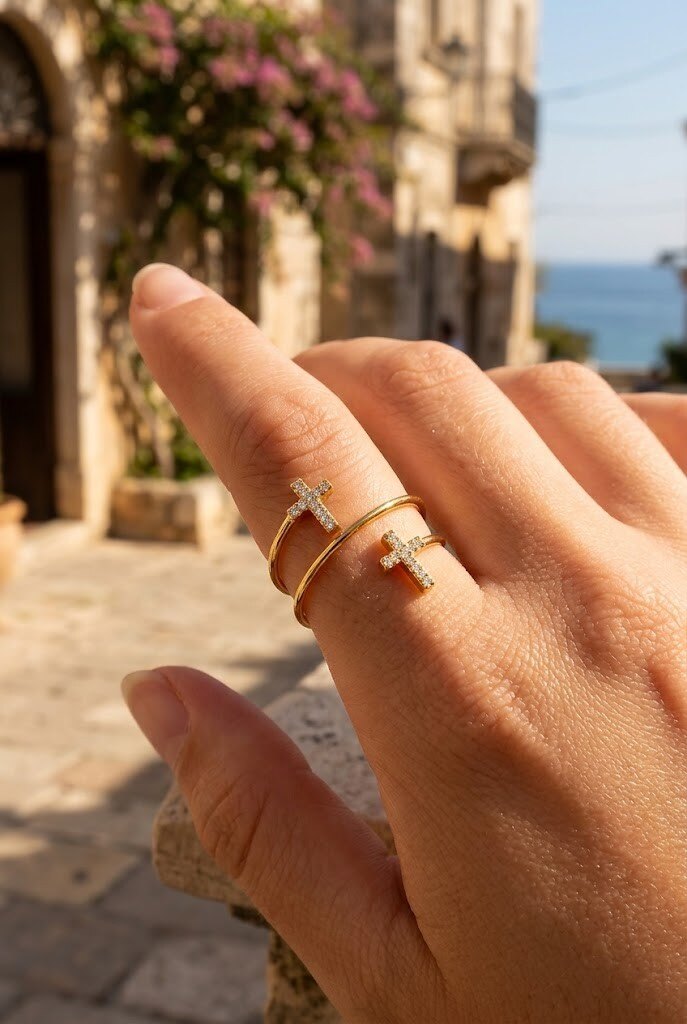 Grossiste WEC - Bague Ajustable Double Rang à Motifs Croix – L'éclat minimaliste