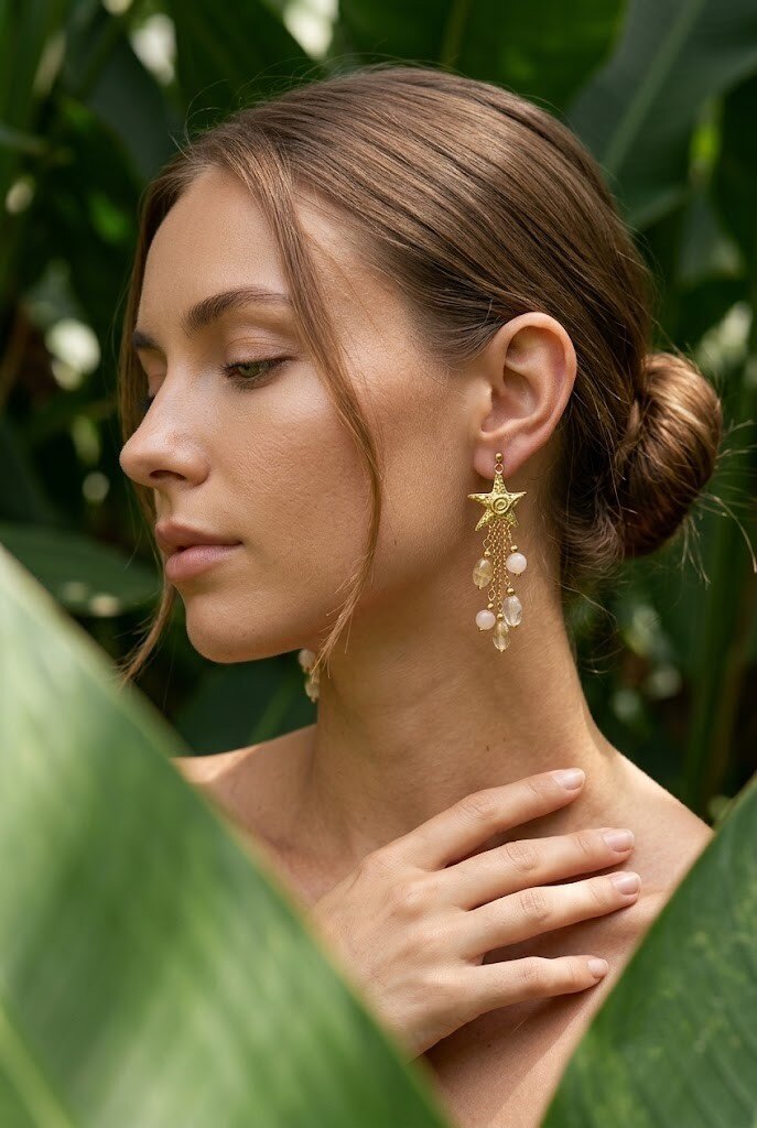 Mayorista WEC - Pendientes Colgantes « Estrella de Mar » en Acero Inoxidable y Piedras Naturales