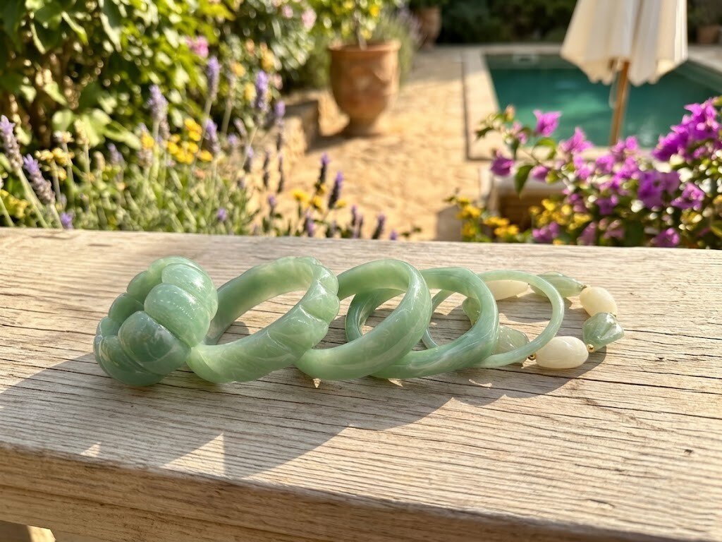 Grossiste WEC - Lot de 6 Bracelets Joncs en Résine Effet Jade