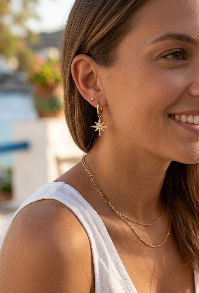 Grossiste WEC Bijoux - Boucle d'oreilles étoile – Acier Inoxydable & Cristaux