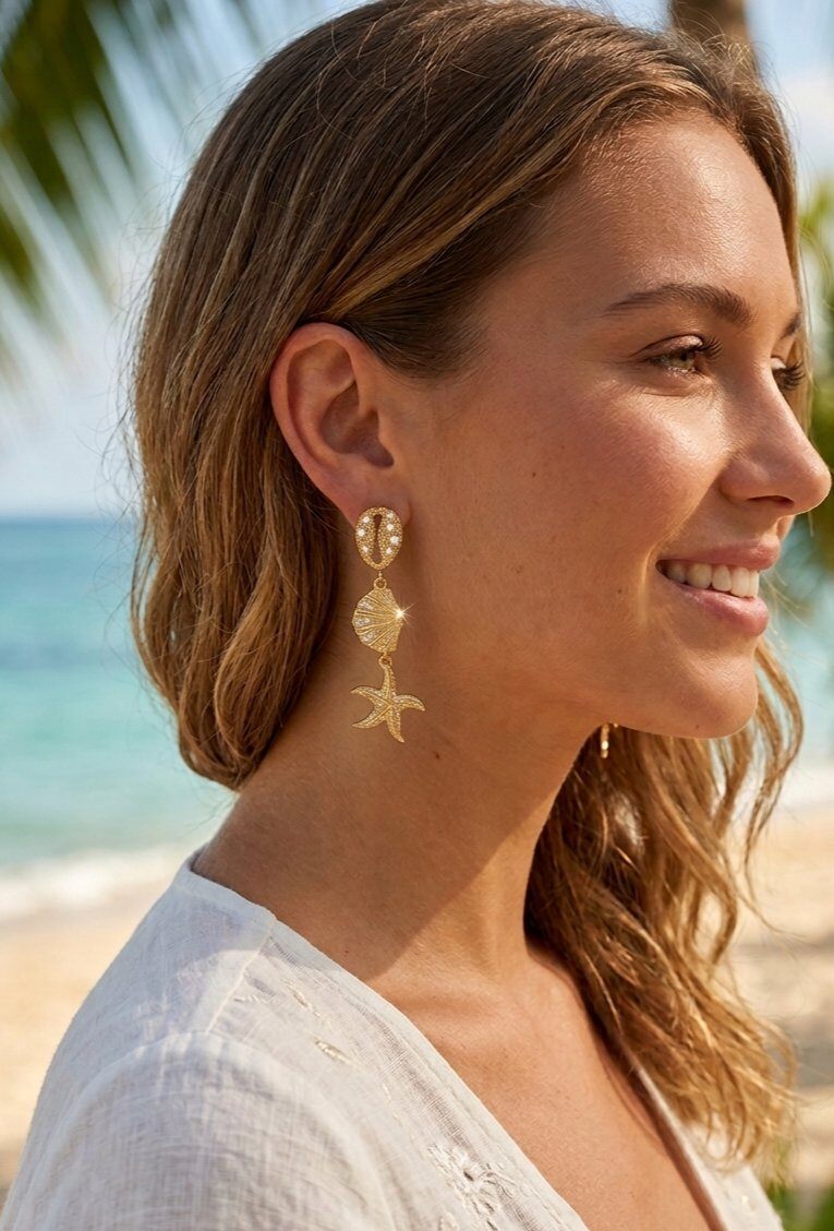 Grossiste WEC Bijoux - Boucle d'oreilles étoile de mer – Acier Inoxydable & Cristaux