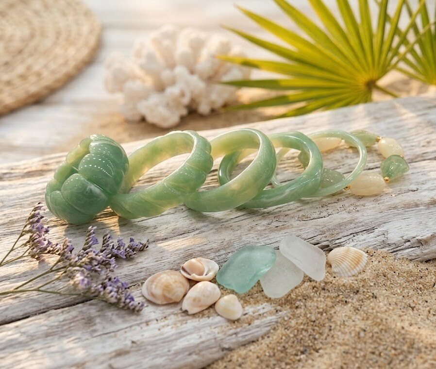 Grossiste WEC - Lot de 6 Bracelets en Résine Vert Jade