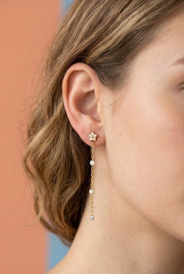 Grossiste WEC - Boucles d'Oreilles Pendantes Étoile et Strass En Acier Inoxydable