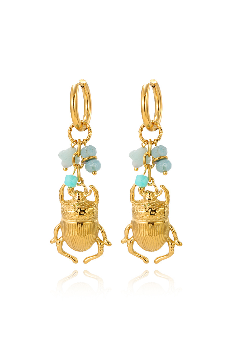 Grossiste WEC Bijoux - Boucles d'Oreilles Scarabée Sacré – Acier Inoxydable Or & Pierres Naturelles