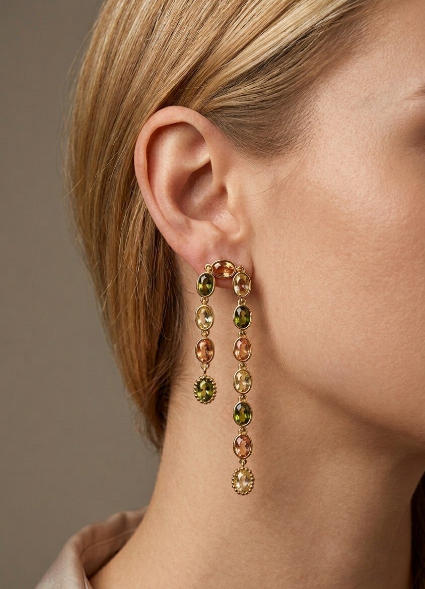 Grossiste WEC Bijoux - Boucles d’Oreilles Cascade Solaire – Acier Doré et Pierres Multi-facettes