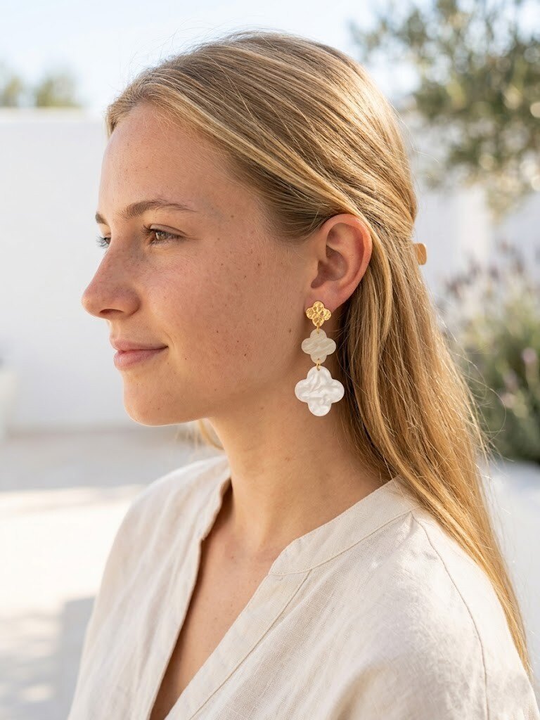 Grossiste WEC - Boucles d'Oreilles Trèfles Suspendus en Acier Inoxydable & Résine Marbrée