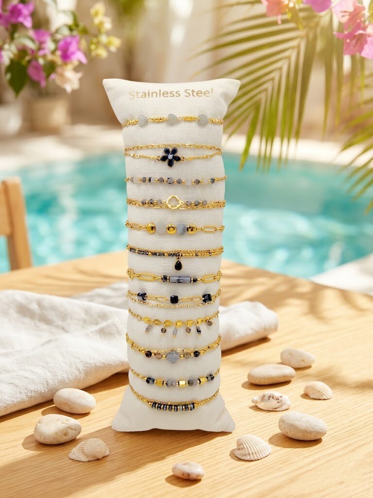 Grossiste WEC - Lot de 12 Bracelets en Acier Inoxydable+boudin -Collection Éclat Sauvage