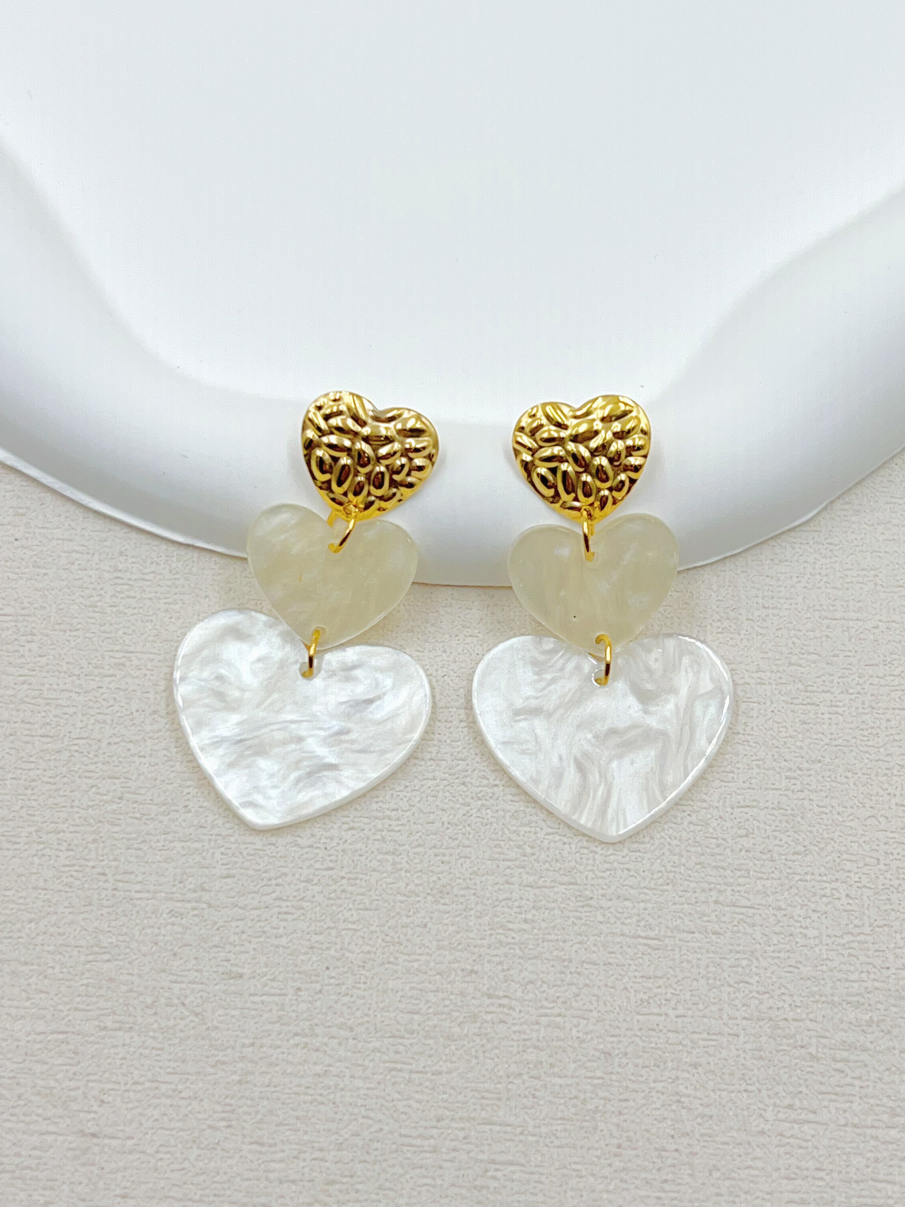 Wholesaler WEC Bijoux - Triple Heart Stainless Steel Drop Earrings