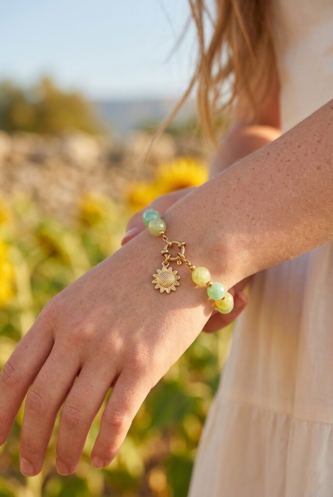 Grossiste WEC - Bracelet en Acier inoxydable et Pierres Facettées - L'Éclat du Tournesol