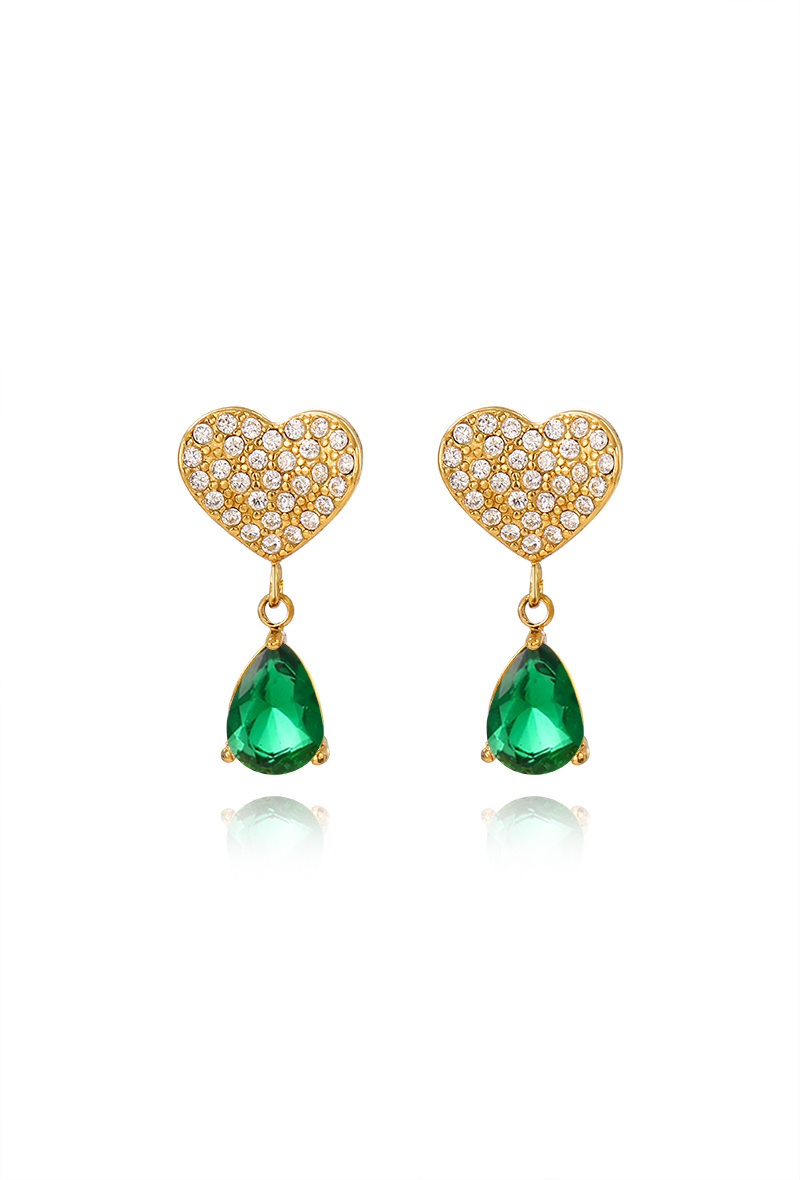 Grossiste WEC Bijoux - Boucles d'Oreilles Cœur & Goutte Scintillante Acier Inoxydable